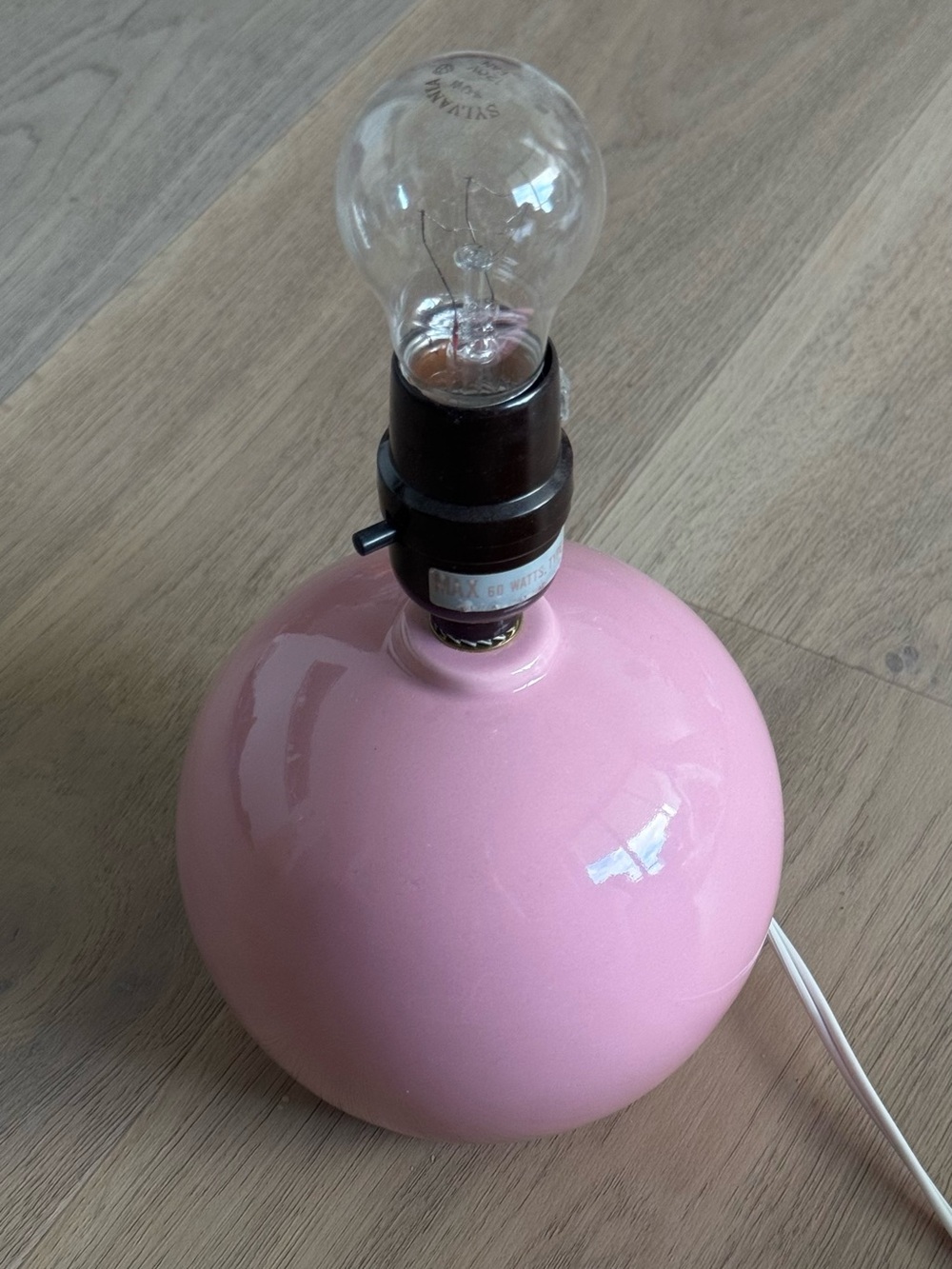 Vintage Ikea pink ceramic round lamp no shade
